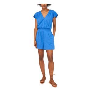 RILEY&RAE Womens Blue Stretch Flutter Sleeve Surplice Neckline Romper XXL